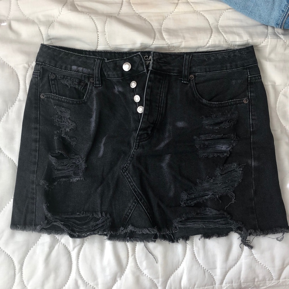 Distressed jean skirt